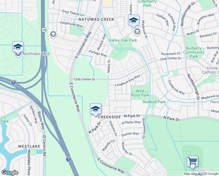 map of restaurants, bars, coffee shops, grocery stores, and more near 3 Bristle Bark Place in Sacramento