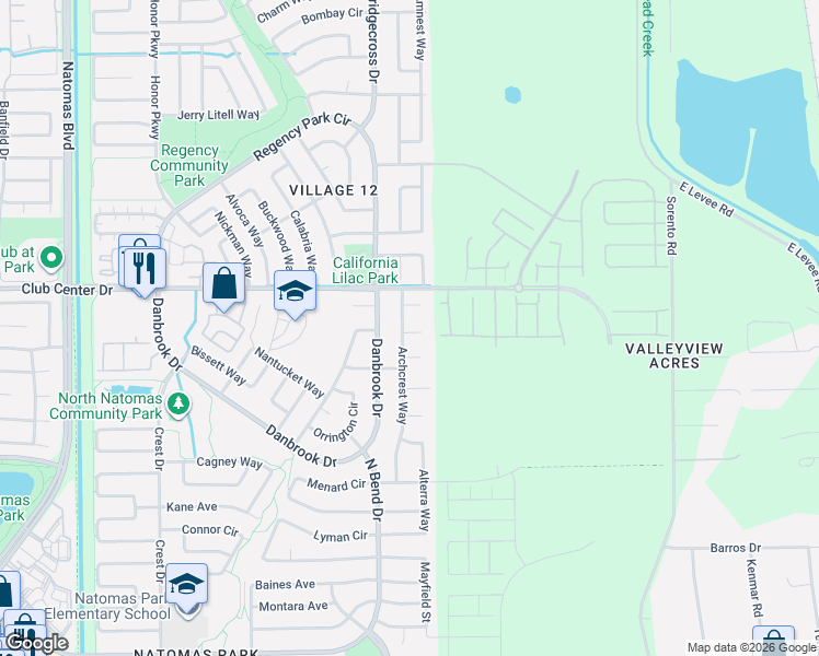 map of restaurants, bars, coffee shops, grocery stores, and more near 18 Arvis Court in Sacramento