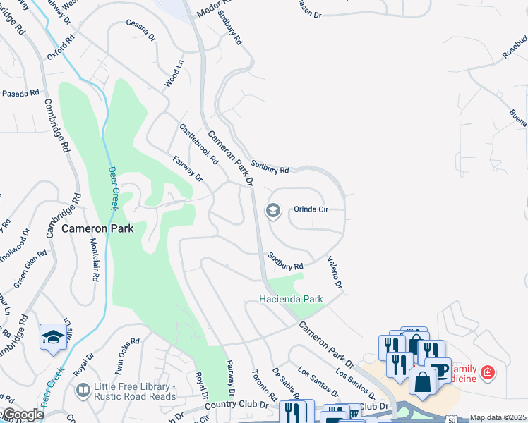 map of restaurants, bars, coffee shops, grocery stores, and more near 3504 Santos Circle in Cameron Park