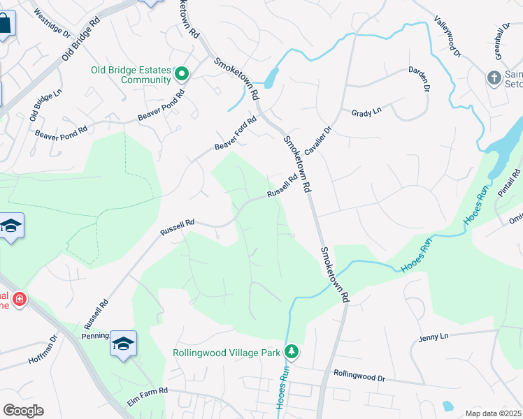 map of restaurants, bars, coffee shops, grocery stores, and more near 3681 Russell Road in Woodbridge