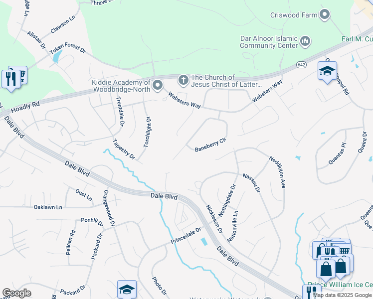 map of restaurants, bars, coffee shops, grocery stores, and more near 14135 Baneberry Circle in Manassas