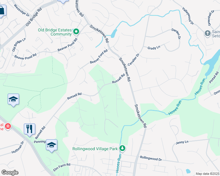 map of restaurants, bars, coffee shops, grocery stores, and more near 3681 Russell Road in Woodbridge