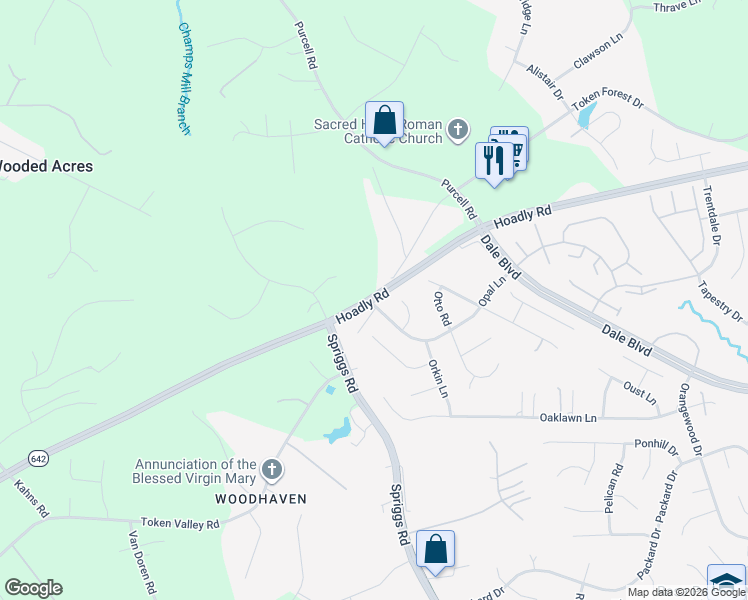 map of restaurants, bars, coffee shops, grocery stores, and more near State Route 642 in Manassas