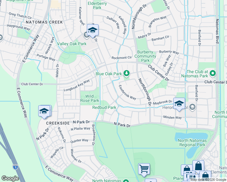 map of restaurants, bars, coffee shops, grocery stores, and more near 2686 Maybrook Drive in Sacramento