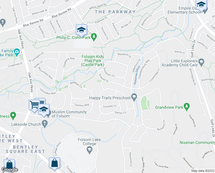 map of restaurants, bars, coffee shops, grocery stores, and more near 241 Baurer Circle in Folsom