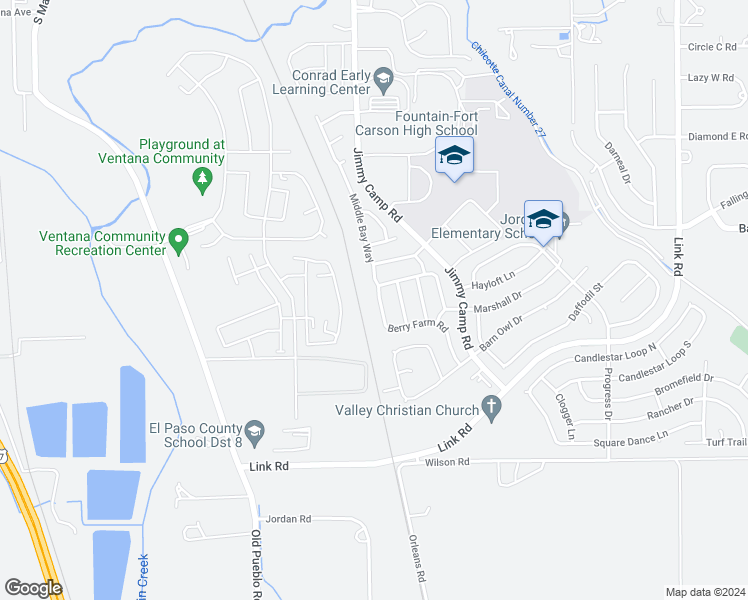 map of restaurants, bars, coffee shops, grocery stores, and more near 11176 Berry Farm Road in Fountain