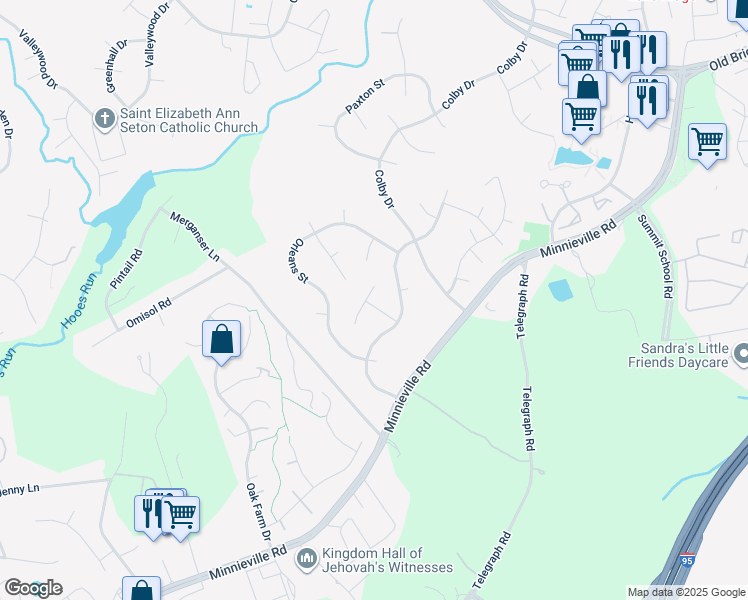 map of restaurants, bars, coffee shops, grocery stores, and more near 2507 Pembroke Court in Woodbridge