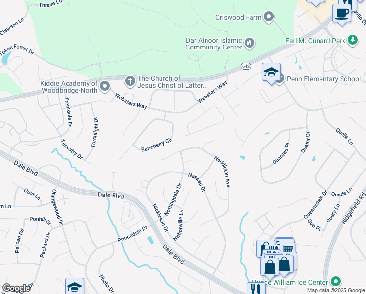 map of restaurants, bars, coffee shops, grocery stores, and more near 5600 Neddleton Avenue in Woodbridge