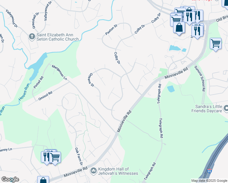 map of restaurants, bars, coffee shops, grocery stores, and more near 2507 Pembroke Court in Woodbridge