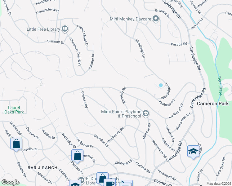 map of restaurants, bars, coffee shops, grocery stores, and more near 2786 Knollwood Drive in Cameron Park
