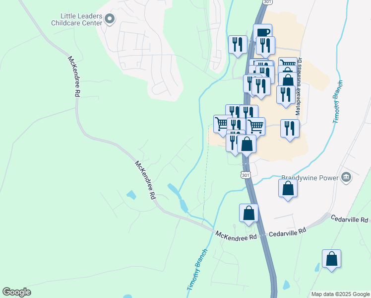 map of restaurants, bars, coffee shops, grocery stores, and more near 7201 China Doll Court in Brandywine