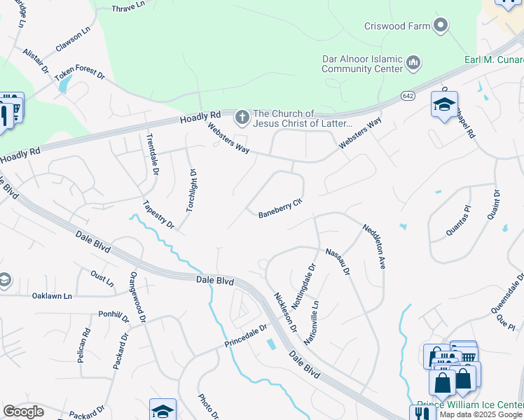 map of restaurants, bars, coffee shops, grocery stores, and more near 14009 Baneberry Circle in Manassas