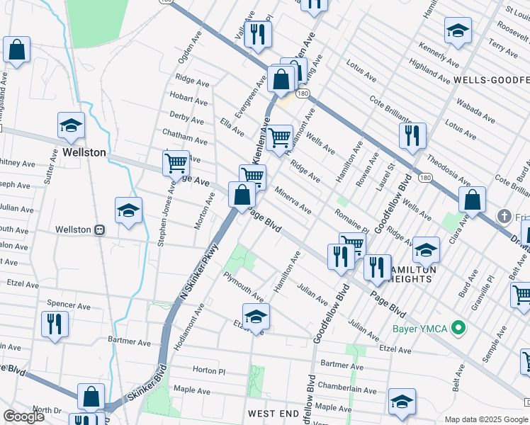 map of restaurants, bars, coffee shops, grocery stores, and more near 5979 Page Boulevard in St. Louis