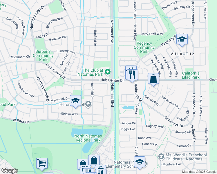 map of restaurants, bars, coffee shops, grocery stores, and more near 2102 Sherington Way in Sacramento