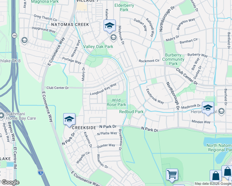 map of restaurants, bars, coffee shops, grocery stores, and more near 5200 Kankakee Drive in Sacramento