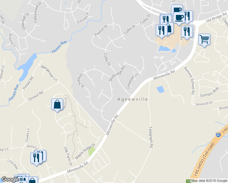 map of restaurants, bars, coffee shops, grocery stores, and more near 2504 Bristol Circle in Woodbridge