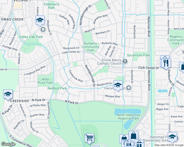 map of restaurants, bars, coffee shops, grocery stores, and more near 5300 Wadsworth Way in Sacramento