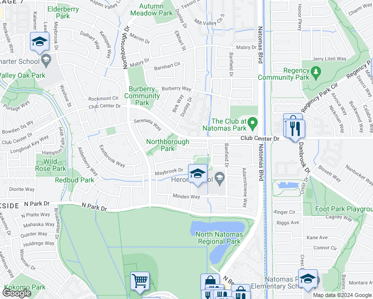 map of restaurants, bars, coffee shops, grocery stores, and more near 5 Deer Path Place in Sacramento