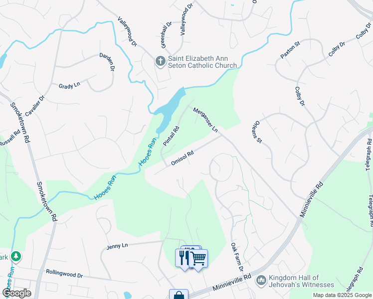 map of restaurants, bars, coffee shops, grocery stores, and more near 2722 Omisol Road in Woodbridge