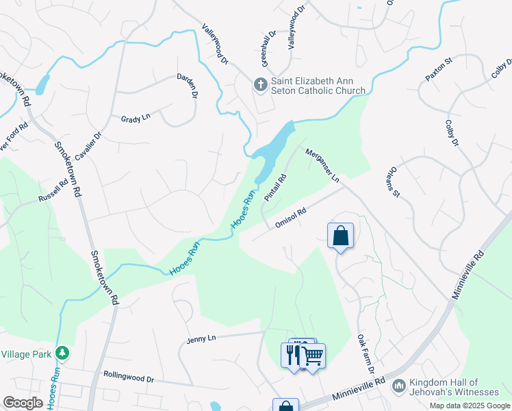 map of restaurants, bars, coffee shops, grocery stores, and more near 12990 Pintail Road in Woodbridge