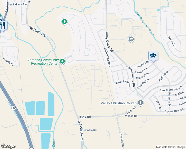 map of restaurants, bars, coffee shops, grocery stores, and more near Benecia Drive in Fountain