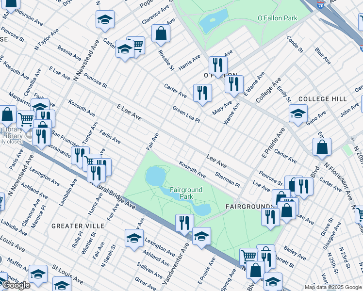 map of restaurants, bars, coffee shops, grocery stores, and more near 4131 Clay Avenue in St. Louis