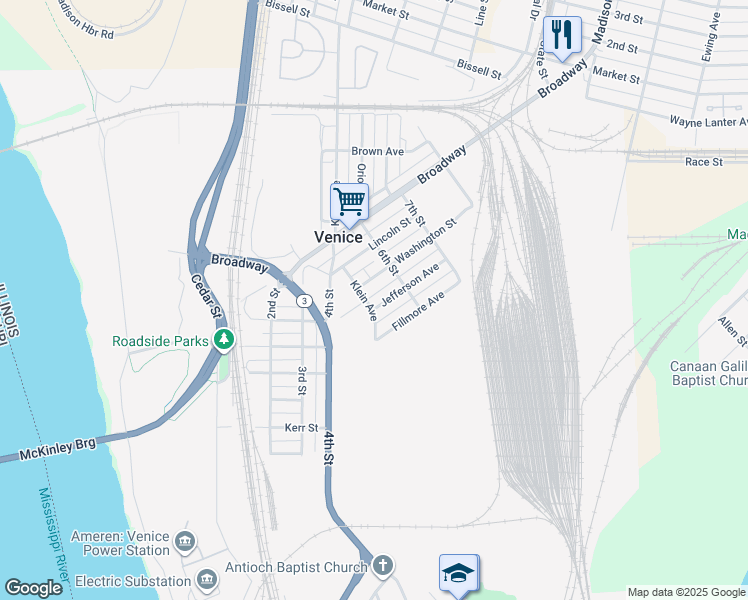 map of restaurants, bars, coffee shops, grocery stores, and more near 503 Jefferson Avenue in Venice