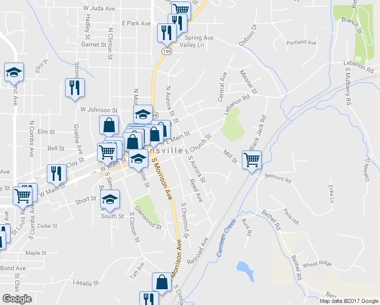 map of restaurants, bars, coffee shops, grocery stores, and more near 400 East Church Street in Collinsville
