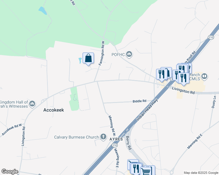 map of restaurants, bars, coffee shops, grocery stores, and more near 15916 Livingston Road in Accokeek