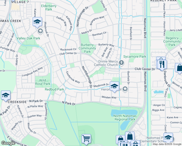 map of restaurants, bars, coffee shops, grocery stores, and more near 5318 Wadsworth Way in Sacramento