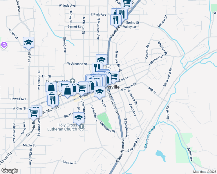 map of restaurants, bars, coffee shops, grocery stores, and more near in Collinsville
