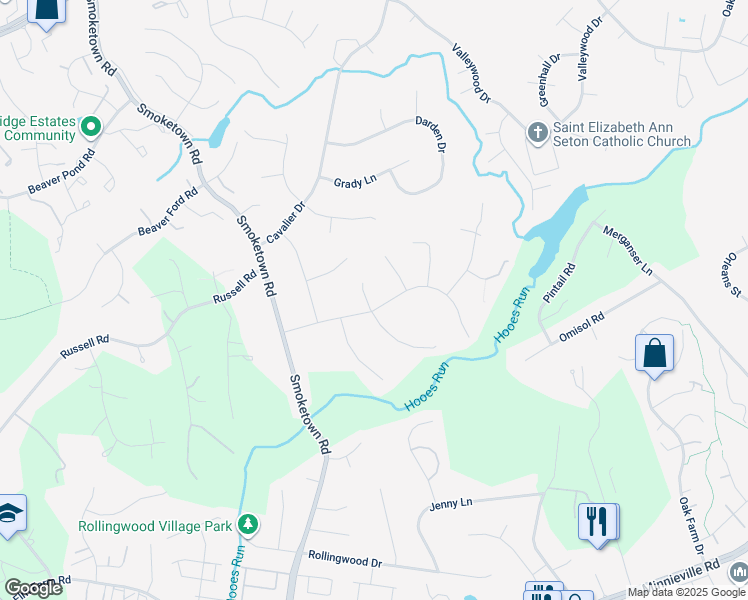 map of restaurants, bars, coffee shops, grocery stores, and more near 3260 Chancellor Drive in Woodbridge