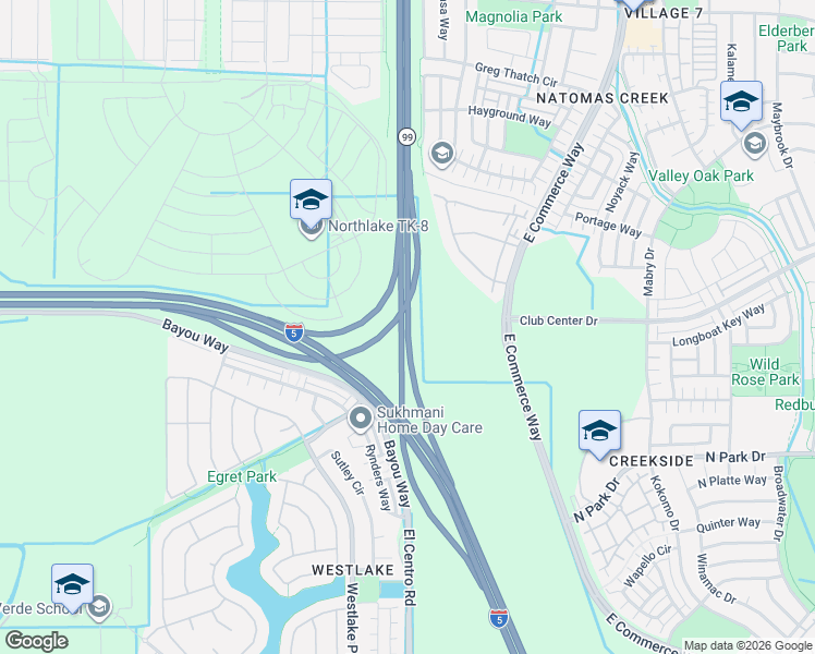 map of restaurants, bars, coffee shops, grocery stores, and more near Highway 99 in Sacramento