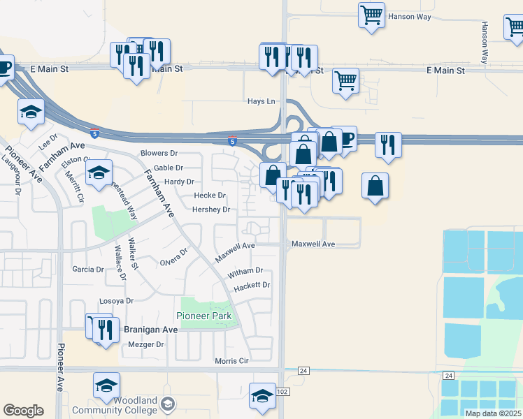 map of restaurants, bars, coffee shops, grocery stores, and more near 13739 Andrew Stevens Drive in Woodland