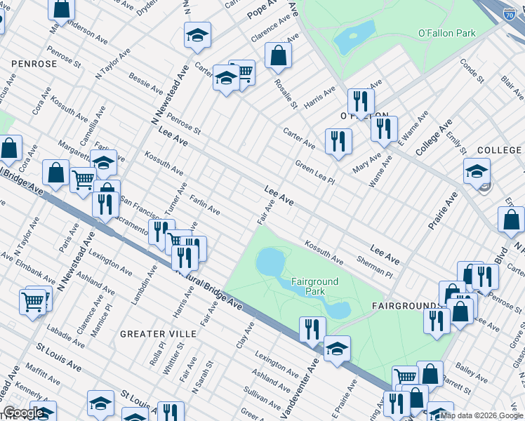 map of restaurants, bars, coffee shops, grocery stores, and more near in St. Louis