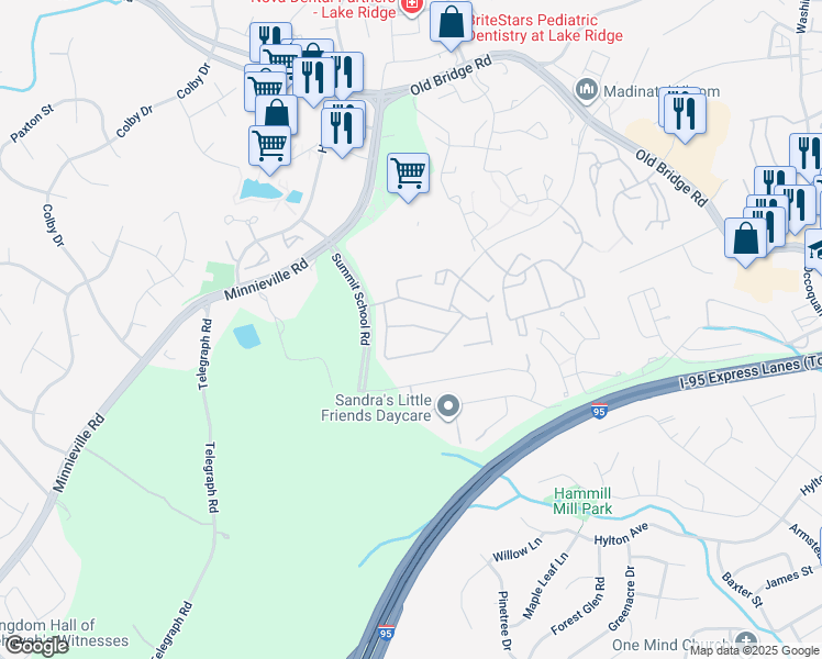 map of restaurants, bars, coffee shops, grocery stores, and more near 2025 Pyxie Way in Woodbridge
