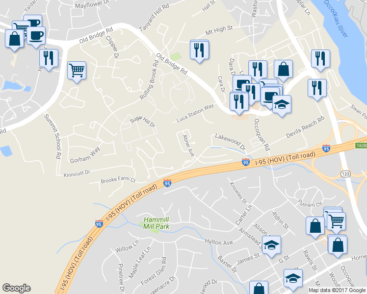 map of restaurants, bars, coffee shops, grocery stores, and more near 1879 Tiger Lily Cir in Woodbridge