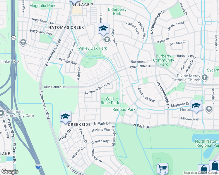 map of restaurants, bars, coffee shops, grocery stores, and more near 5200 Kankakee Drive in Sacramento