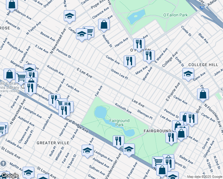 map of restaurants, bars, coffee shops, grocery stores, and more near 4131 Clay Avenue in St. Louis