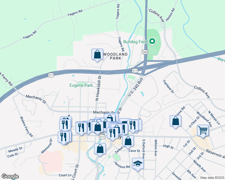 map of restaurants, bars, coffee shops, grocery stores, and more near 20 Furnace Road in Luray