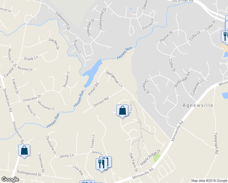 map of restaurants, bars, coffee shops, grocery stores, and more near 2712 Omisol Road in Woodbridge