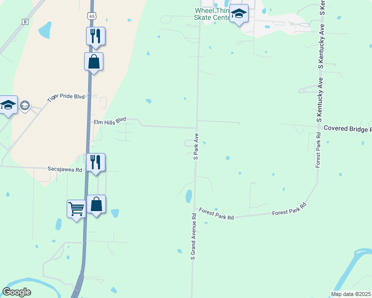 map of restaurants, bars, coffee shops, grocery stores, and more near 4736-4864 South Park Avenue in Sedalia