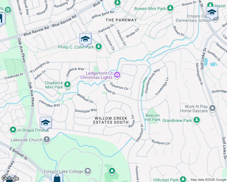 map of restaurants, bars, coffee shops, grocery stores, and more near 241 Baurer Circle in Folsom