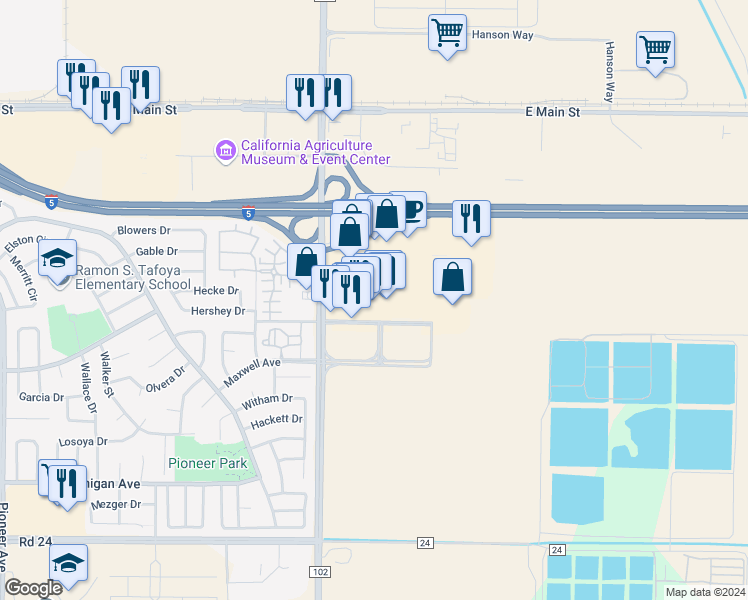 map of restaurants, bars, coffee shops, grocery stores, and more near 2031 Bronze Star Drive in Woodland
