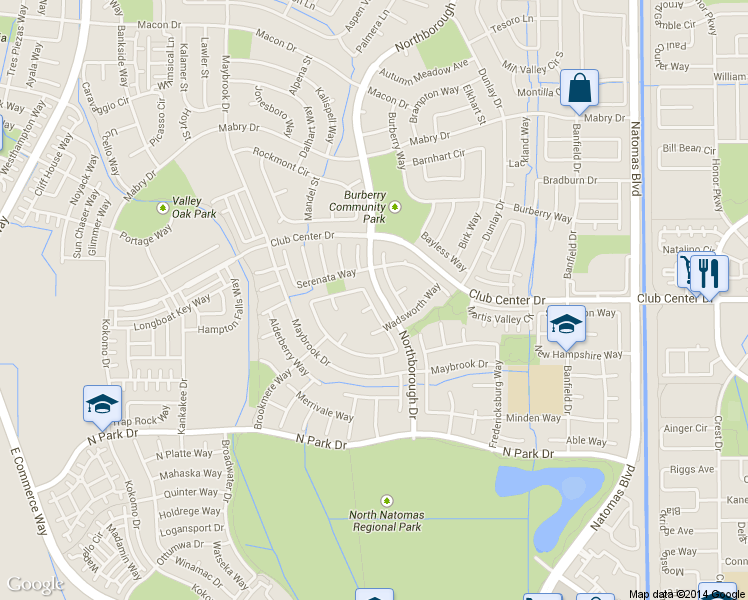 map of restaurants, bars, coffee shops, grocery stores, and more near 210 Eastbrook Way in Sacramento