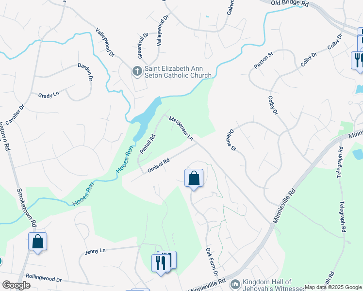 map of restaurants, bars, coffee shops, grocery stores, and more near 2712 Omisol Road in Woodbridge