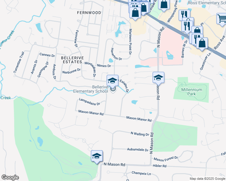 map of restaurants, bars, coffee shops, grocery stores, and more near 620 Rue De Fleur Drive in Creve Coeur