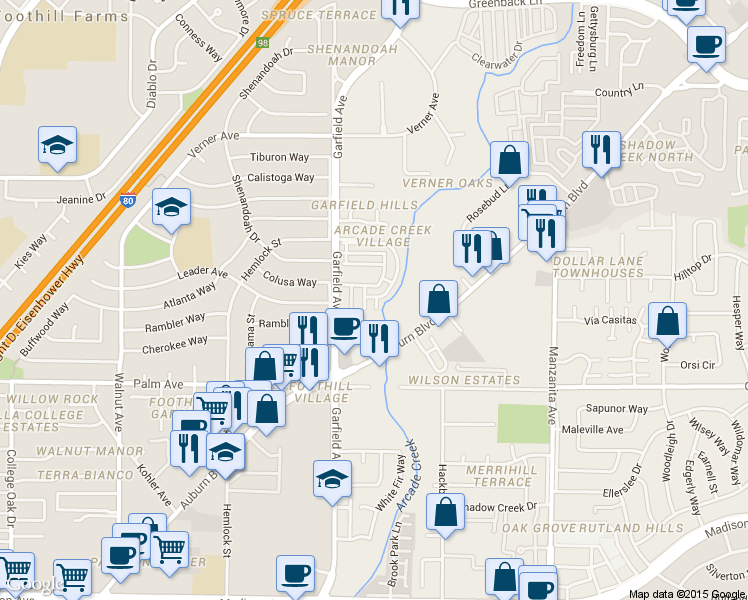 map of restaurants, bars, coffee shops, grocery stores, and more near 5533 Keoncrest Circle in Sacramento
