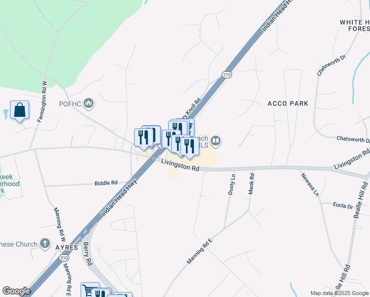 map of restaurants, bars, coffee shops, grocery stores, and more near 15789 Livingston Road in Accokeek