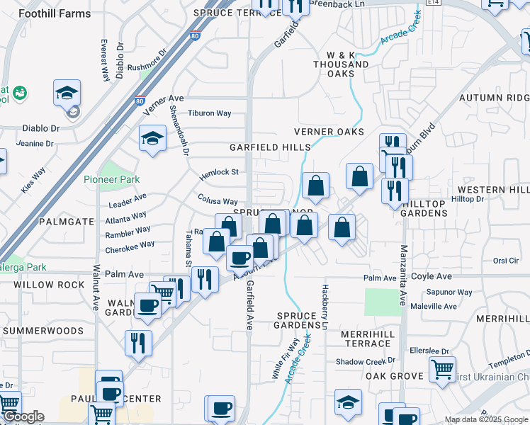 map of restaurants, bars, coffee shops, grocery stores, and more near 5533 Keoncrest Circle in Sacramento